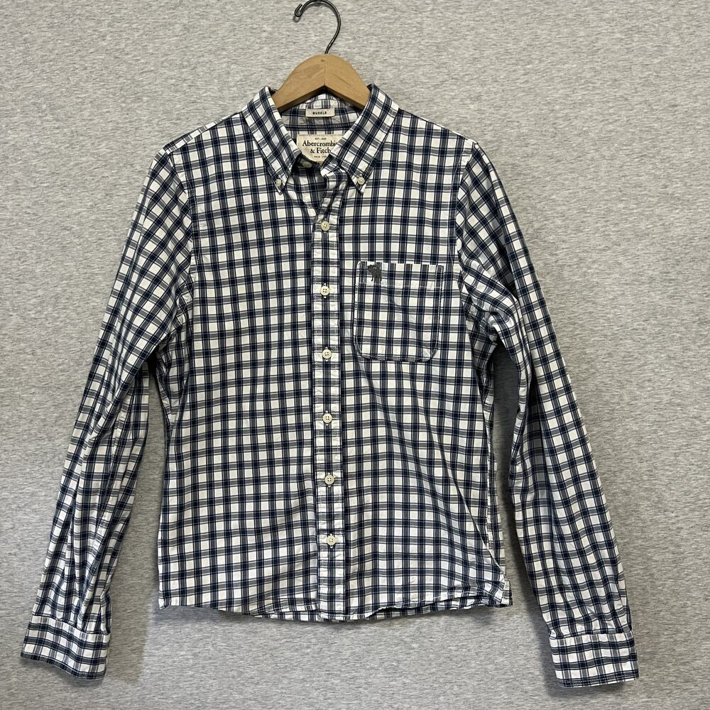 Abercrombie & Fitch Muscle Shirt Mens Medium Plaid Button Down Moose Casual Prep